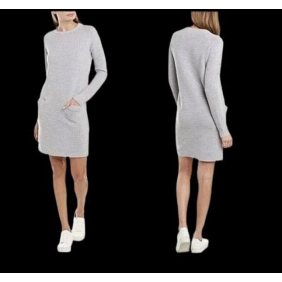 THEORY Noble Sweater Dress Light Gray Ribbed Knit Crew-neck Wool Blend - Picture 1 of 13